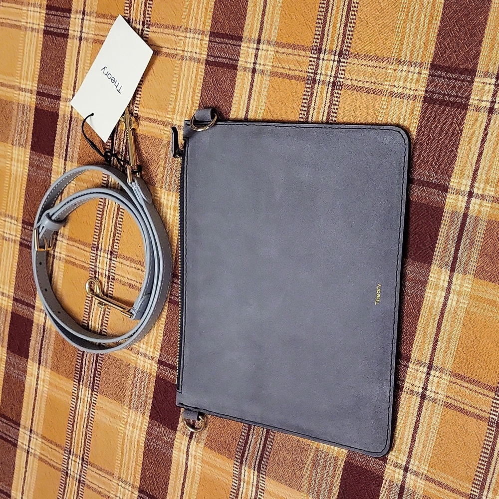 Theory Transformer pouch suede with leather crossbody strap Nwt